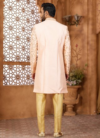 Banarasi Silk Indo Western Sherwani In Peach Color