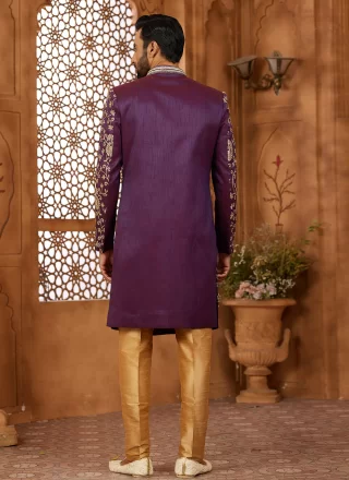 Banarasi Silk Indo Western Sherwani with Hand and Machine Embroidery Work