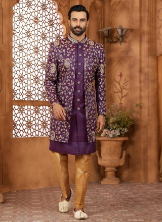 Banarasi Silk Indo Western Sherwani with Hand and Machine Embroidery Work