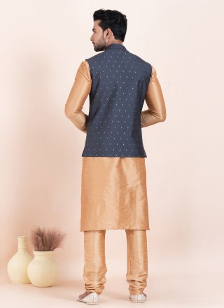 Banarasi Silk Kurta Payjama with Jacket In Brown and Blue Colour