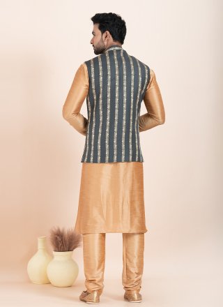 Banarasi Silk Kurta Payjama with Jacket In Brown and Green Colour
