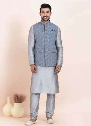 Banarasi Silk Kurta Payjama with Jacket with Jacquard Work