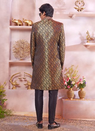 Banarasi Silk Sherwani Mens Wear In Black Colour