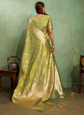 Banarasi Silk Traditional Saree In Green Colour