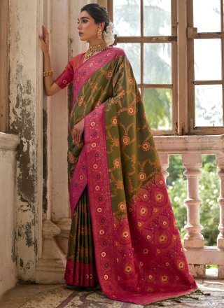 Banarasi Silk Traditional Saree In Khaki