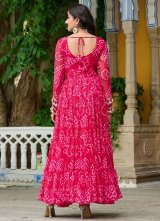 Bandhej, Gamthi and Print Work Faux Georgette Gown In Pink Color