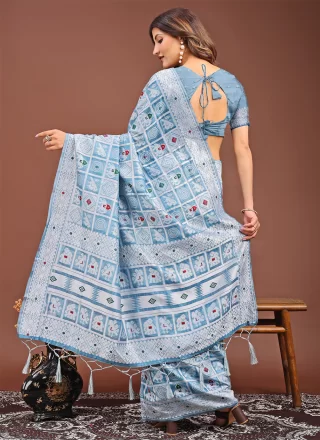 Bandhej Work Cotton Classic Saree In Aqua Blue Color
