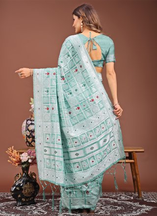 Bandhej Work Cotton Trendy Saree In Sea Green Color