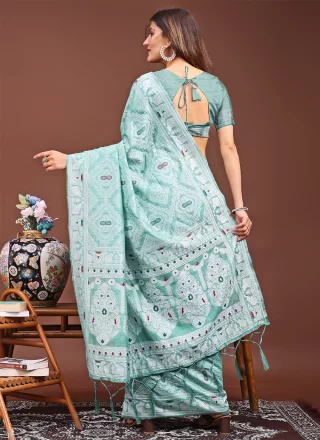 Bandhej Work Cotton Trendy Saree In Sea Green for Casual