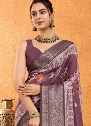 Baronial Maroon Silk Casual Saree with Floral Patch Work