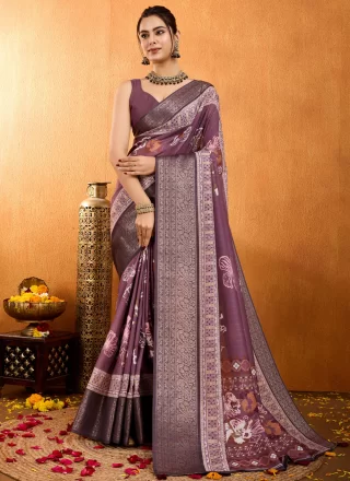 Baronial Maroon Silk Casual Saree with Floral Patch Work