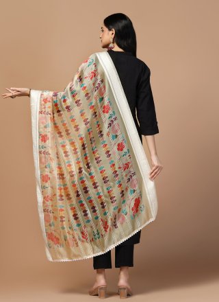 Baronial Peach Organza Dupatta Dupatta with Digital Print and Woven Work