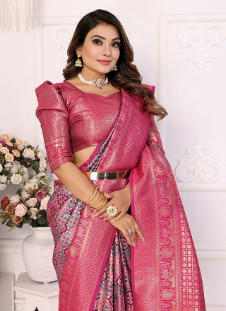 Baronial Pink Banarasi Silk Trendy Saree