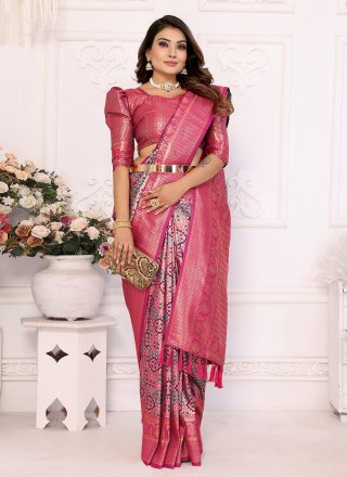 Baronial Pink Banarasi Silk Trendy Saree