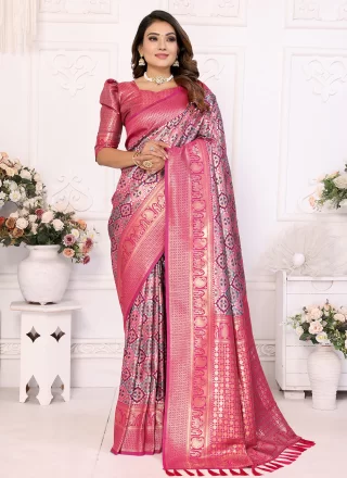 Baronial Pink Banarasi Silk Trendy Saree