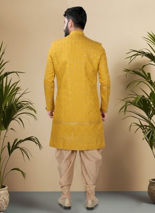 Baronial Yellow Silk Indo Western