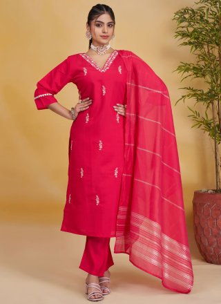 Beads and Embroidered Work Silk Readymade Salwar Suit In Pink for Casual