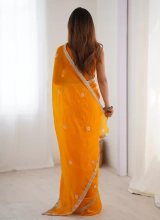 Beads and Sequins Work Fandy Classic Sari In Yellow Colour