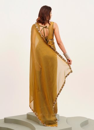 Beads and Stone Work Satin Classic Sari In Mustard for Ceremonial