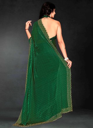 Beads, Cut Dana and Zircon Work Fandy Trendy Saree In Green Color