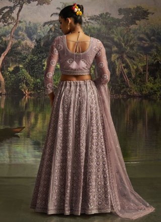 Beads, Dori, Embroidered, Sequins, Swarovski and Thread Work Net Lehenga Choli In Mauve