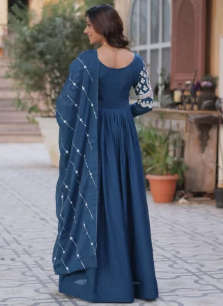 Beads, Embroidered and Sequins Work Georgette  Designer Gown In Morpeach for Ceremonial