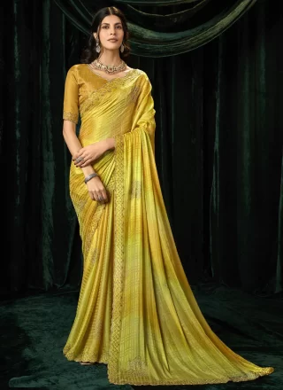 Beads, Patch Border and Thread Work Silk Classic Sari In Green
