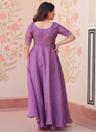Beads, Sequins and Thread Work Crush  Designer Gown In Lavender for Ceremonial