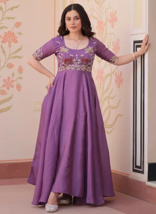 Beads, Sequins and Thread Work Crush  Designer Gown In Lavender for Ceremonial
