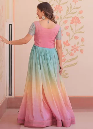Beads, Sequins and Thread Work Crush Gown In Multi Colour