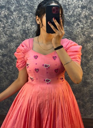 Beads Work Cotton  Designer Gown In Multi Colour