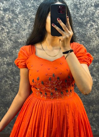 Beads Work Cotton  Designer Gown In Multi Colour