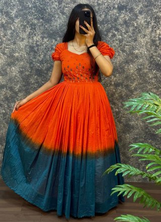 Beads Work Cotton  Designer Gown In Multi Colour