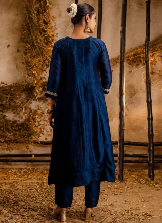 Beauteous Blue Silk Readymade Salwar Suit with Embroidered Work