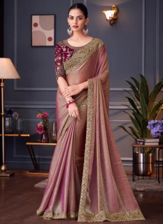 Beauteous Pink Silk Designer Sari with Patch Border, Cut, Embroidered and Zari Work