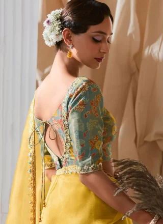 Beauteous Yellow Fancy Fabric Contemporary Sari