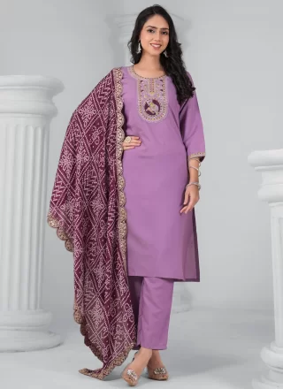 Beautiful Mauve Rayon Salwar Suit with Embroidered, Sequins, Thread and Zari Work