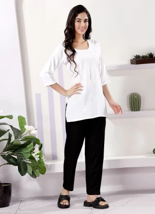 Beautiful White Rayon Casual Kurti with Embroidered Work