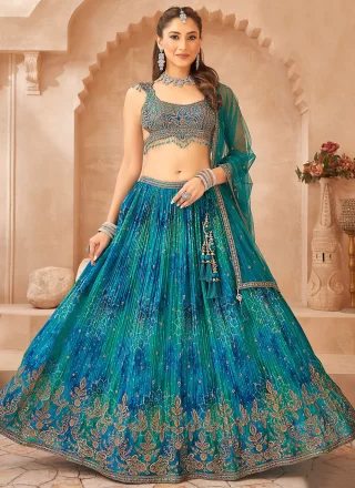 Bedazzling Multi Colour Chinon Readymade Lehenga Choli