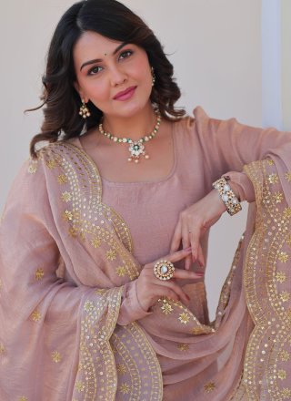 Beige and Brown Chiffon Plain Work Gown for Women
