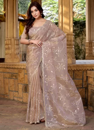 Beige and Brown Silk Traditional Saree