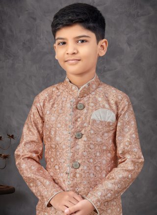 Beige and Multi Colour Imported Digital Print and Machine Embroidery Work Indo Western for Kid
