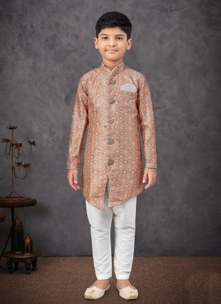 Beige and Multi Colour Imported Digital Print and Machine Embroidery Work Indo Western for Kid