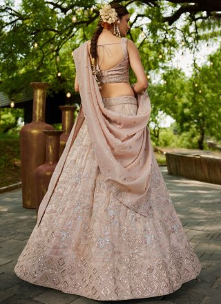 Beige and Peach Embroidered, Sequins and Zari Work Tissue Lehenga Choli