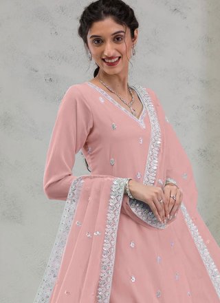 Beige and Pink Georgette Embroidered and Sequins Work Salwar Suit
