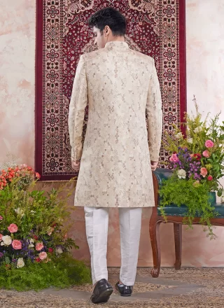 Beige Banarasi Jacquard Indo Western