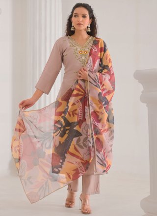 Beige Chanderi Cotton Embroidered, Sequins and Zari Work Readymade Style