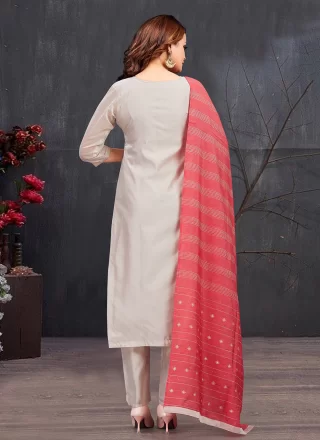 Beige Chanderi Silk Embroidered Work Salwar Suit