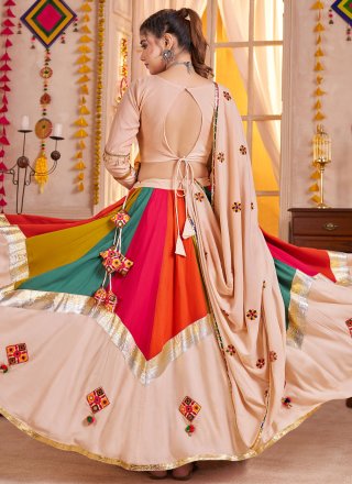 Beige Cotton Readymade Lehenga Choli