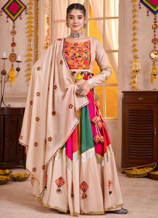 Beige Cotton Readymade Lehenga Choli